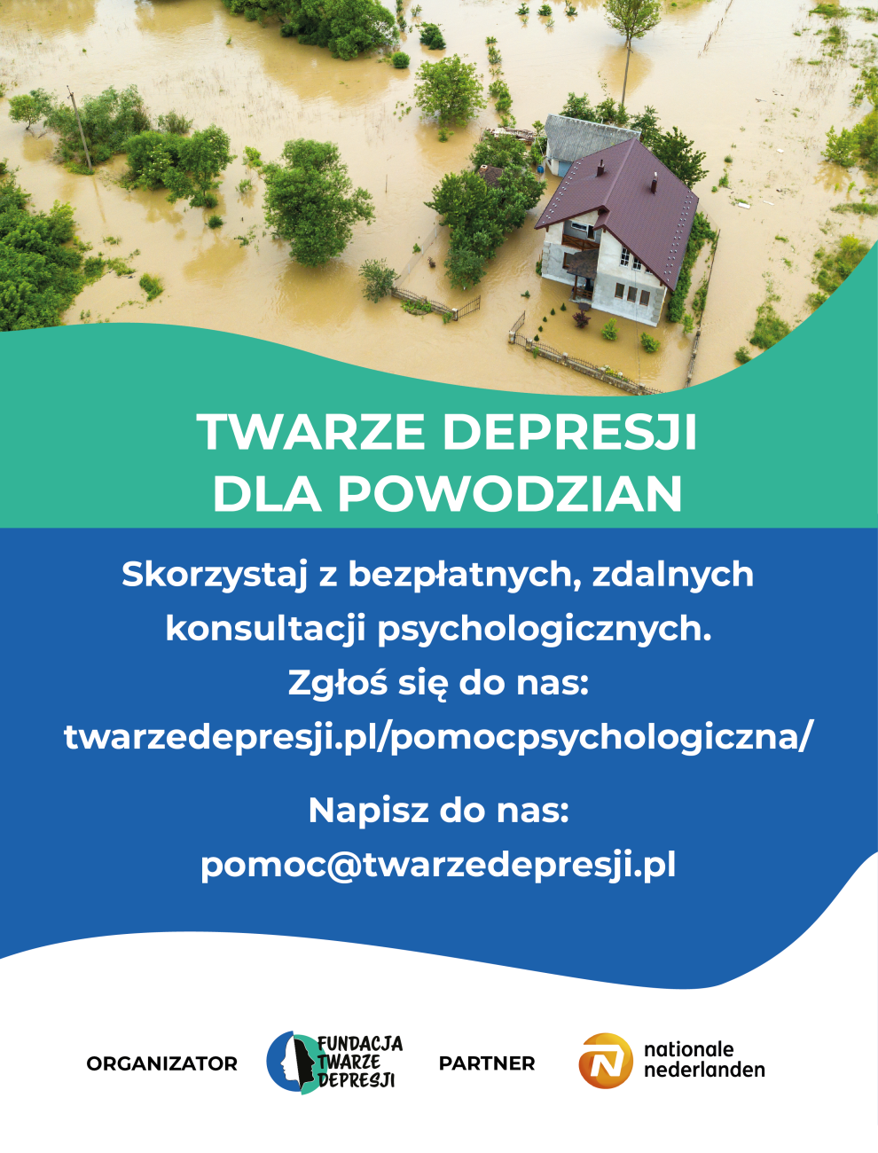 Plakat programu pomocy psychologicznej dla powodzian