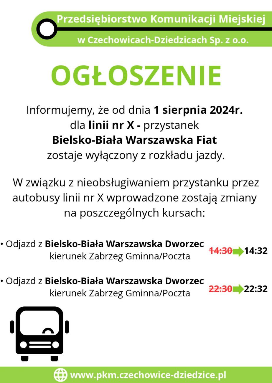 Grafika dedykowana zmianie w rozkładzie jazdy w związku z zawieszeniem obsługi przystanku