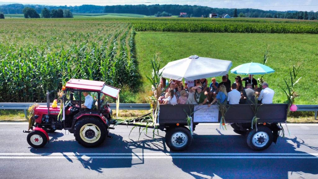 korowód dożynkowy - traktor z przyczepą