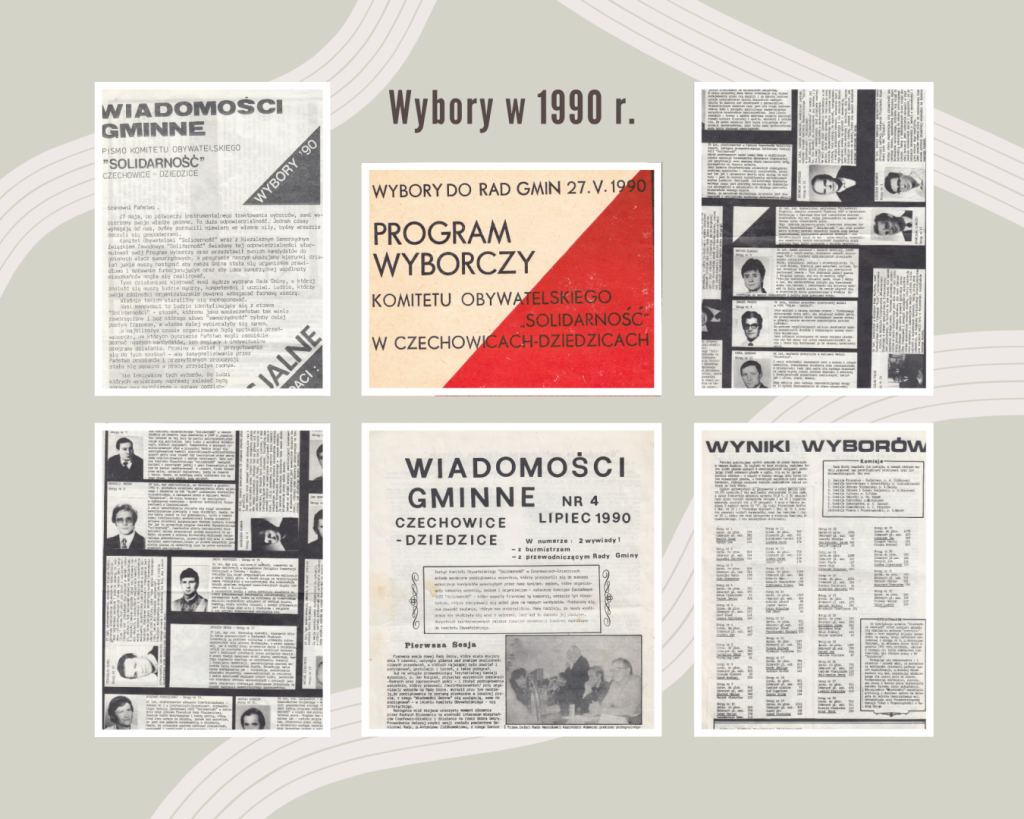 Kolaż materiałów historycznych z wyborów w 1990 r.