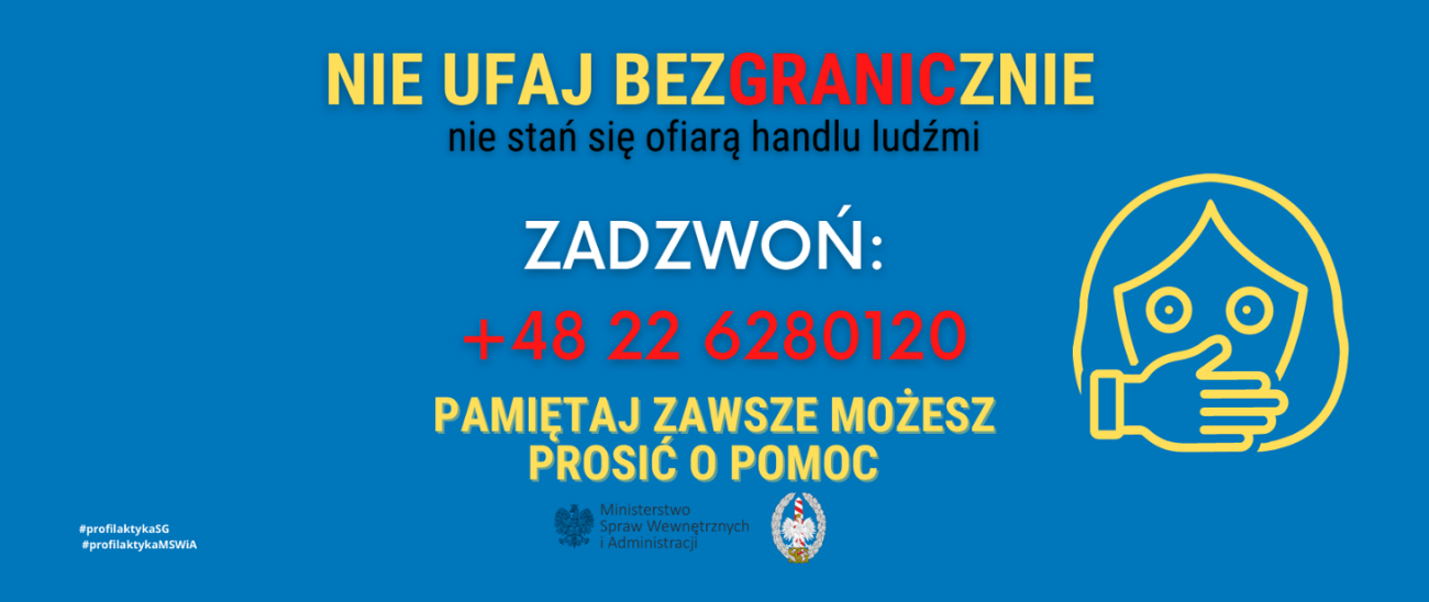 baner informacyjny z ostrzeżeniem i telefonem