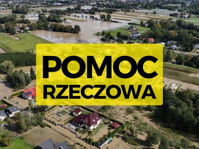 baner z napisem pomoc rzeczowa