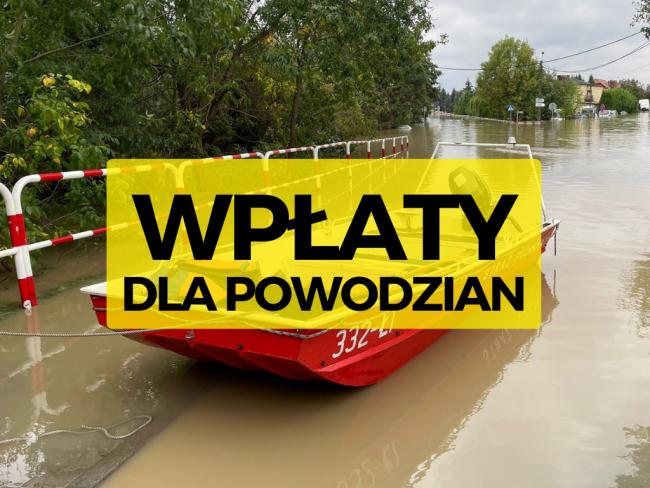 baner z napisem wpłaty dla powodzian