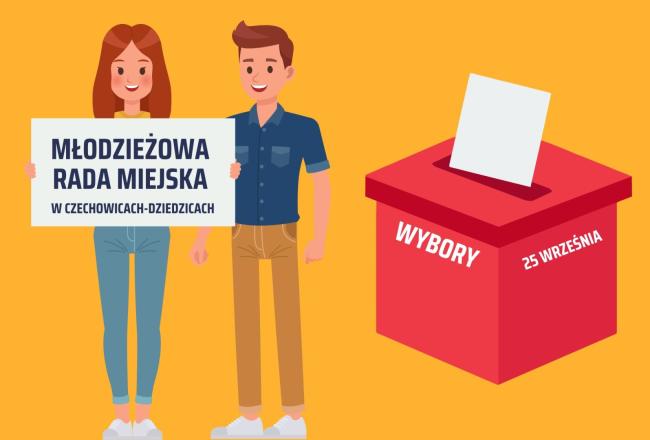 grafika przedstawiająca urnę wyborczą i młodzież