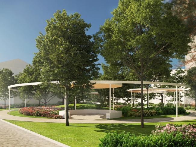 wizualizacja ogrodu miejskiego na terenie dawnej biblioteki